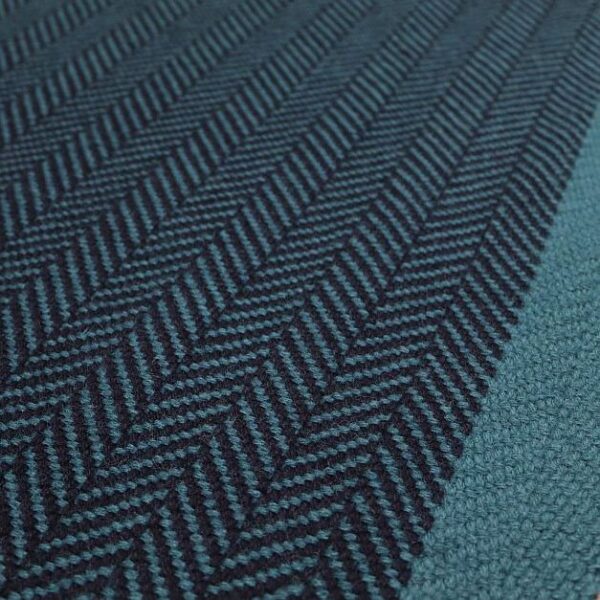 Flatweave Stair runner, Herringbone Border Petrol & Ink