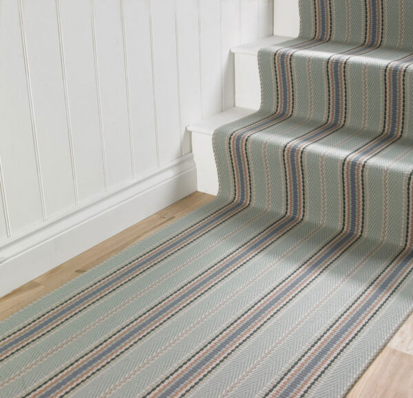 Flatweave Stair runner, Stripes Kelly Celadon JD04